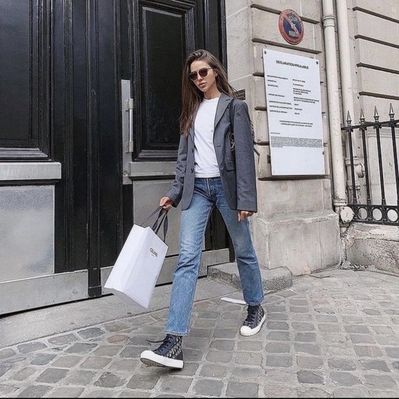 Authentic Dior Oblique High-Top Sneakers Size 40 US 9 Deep Blue - Picture 10 of 11